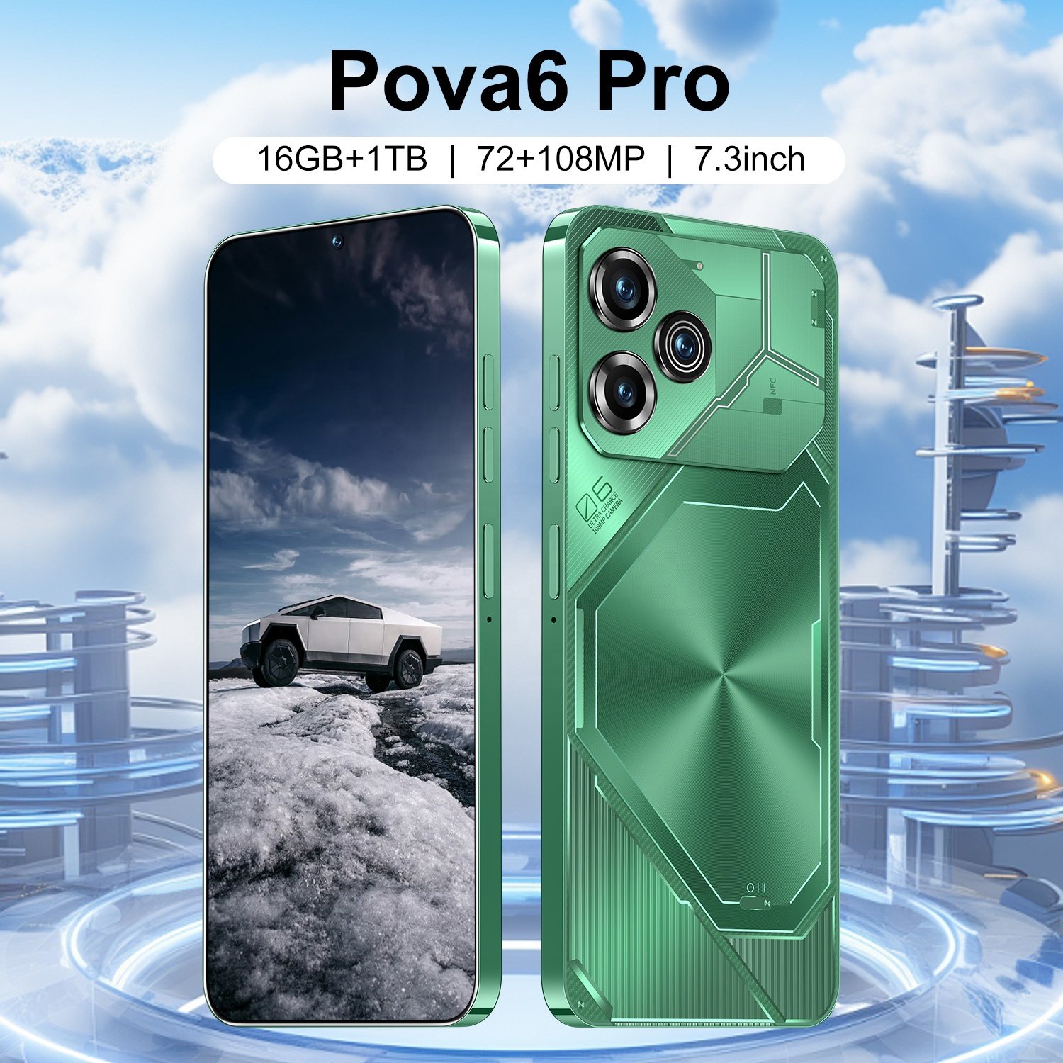 Hot Selling Smartphone pova 6 pro 16GB+1TB 7.3 Inch Mobilephone HD Beauty Camera Android13 5G Cellphones